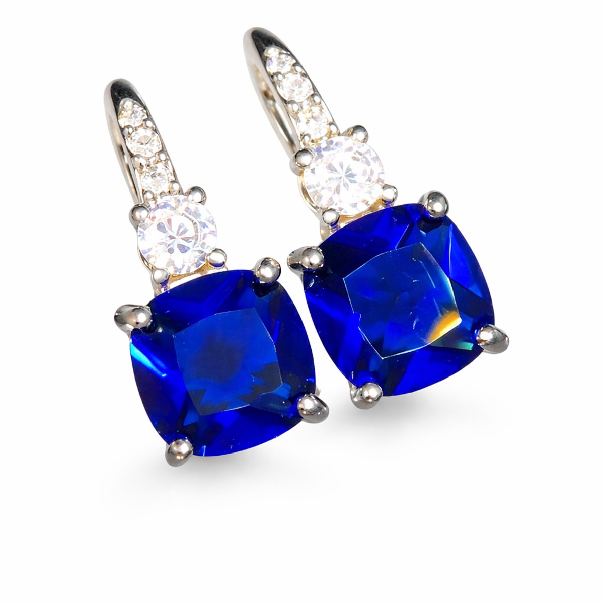 925 Zilveren Dames Oorbellen met Blauwe Steen - Rhodium Plated - Elegante Hangers