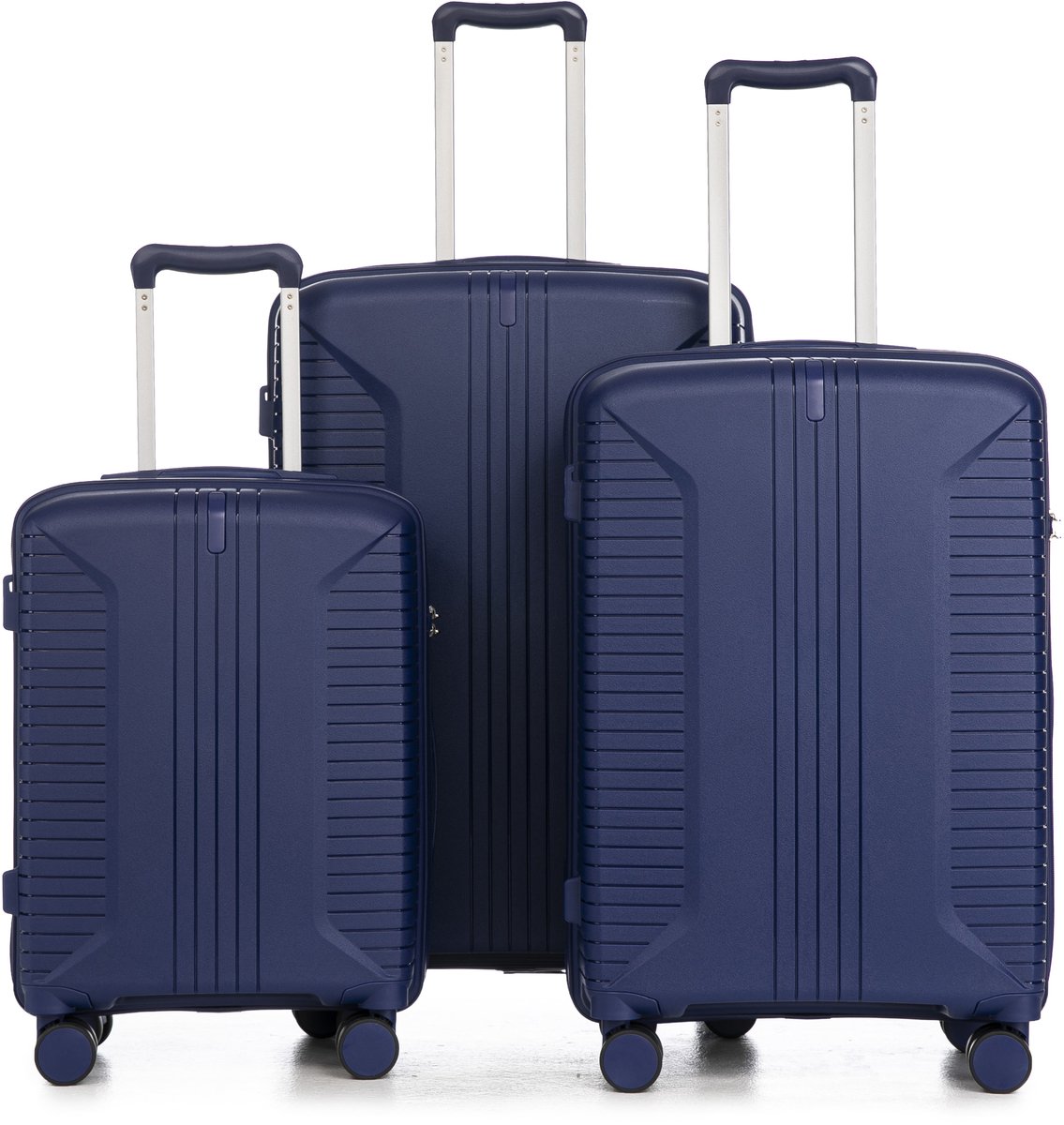 3-delige Kofferset –PP – 20 inch / 24 inch / 28 inch – Cijferslot – 360° Geruisloze Wielen – Lichtgewicht & Stevig – Modern Design - blauw