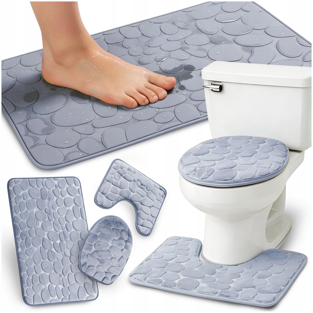 Antislip Badmat Set - Grijs - Met Memory Foam