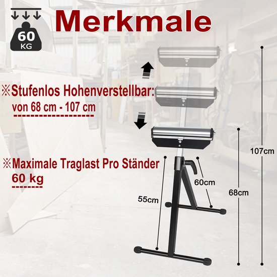 2 stuks rolstandaard rolstandaard tot 60 kg in hoogte verstelbaar 68 cm-107 cm opvouwbare standaard van Merkloos	 — afbeelding 4