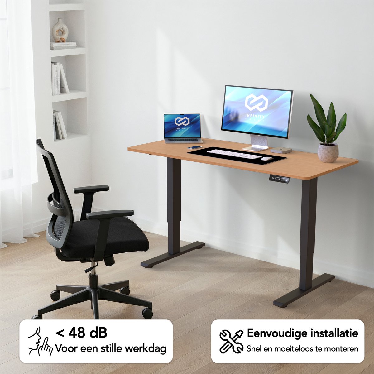 Infinity Goods Zit Sta Bureau - Elektrisch Verstelbaar In Hoogte - 140 x 60 CM - Geheugenfunctie - Bruin thumbnail 3
