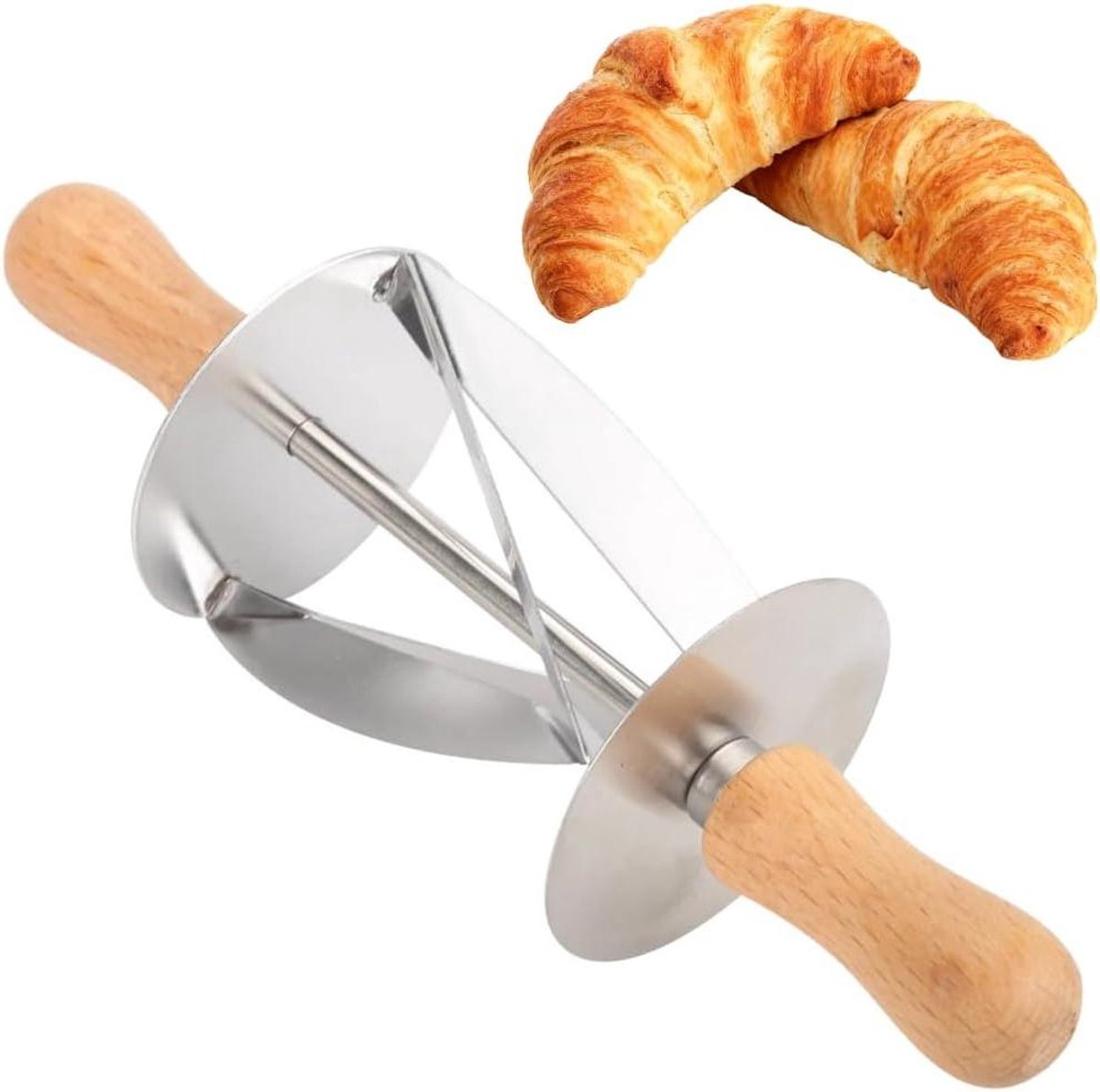 Croissant Snijder - Deeg Roller - Bakken Thuis - Kruisblad Ontwerp - 19.5 x 6 cm - Zilver