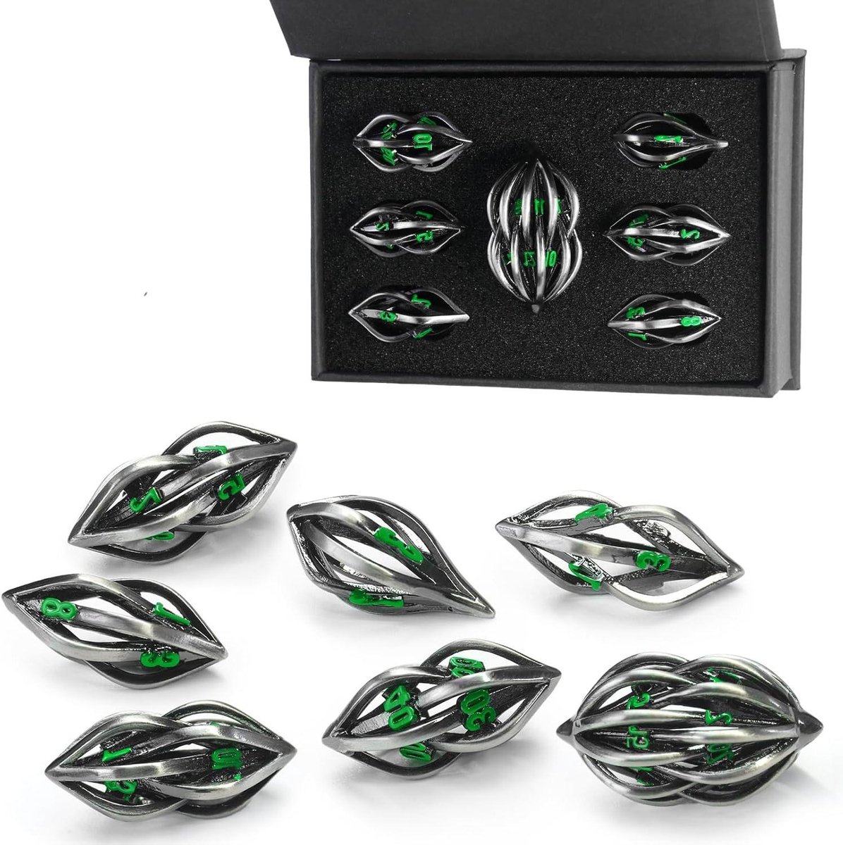 RPG Dobbelstenen Set - Veelvlaks Dobbelstenen - Tafelspel Avonturen - Holle Zinklegering - 7 Stuks - Groen