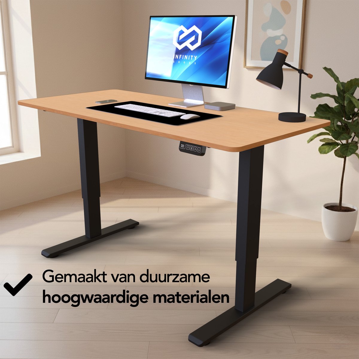 Infinity Goods Zit Sta Bureau - Elektrisch Verstelbaar In Hoogte - 120 x 60 CM - Geheugenfunctie - Bruin thumbnail 5