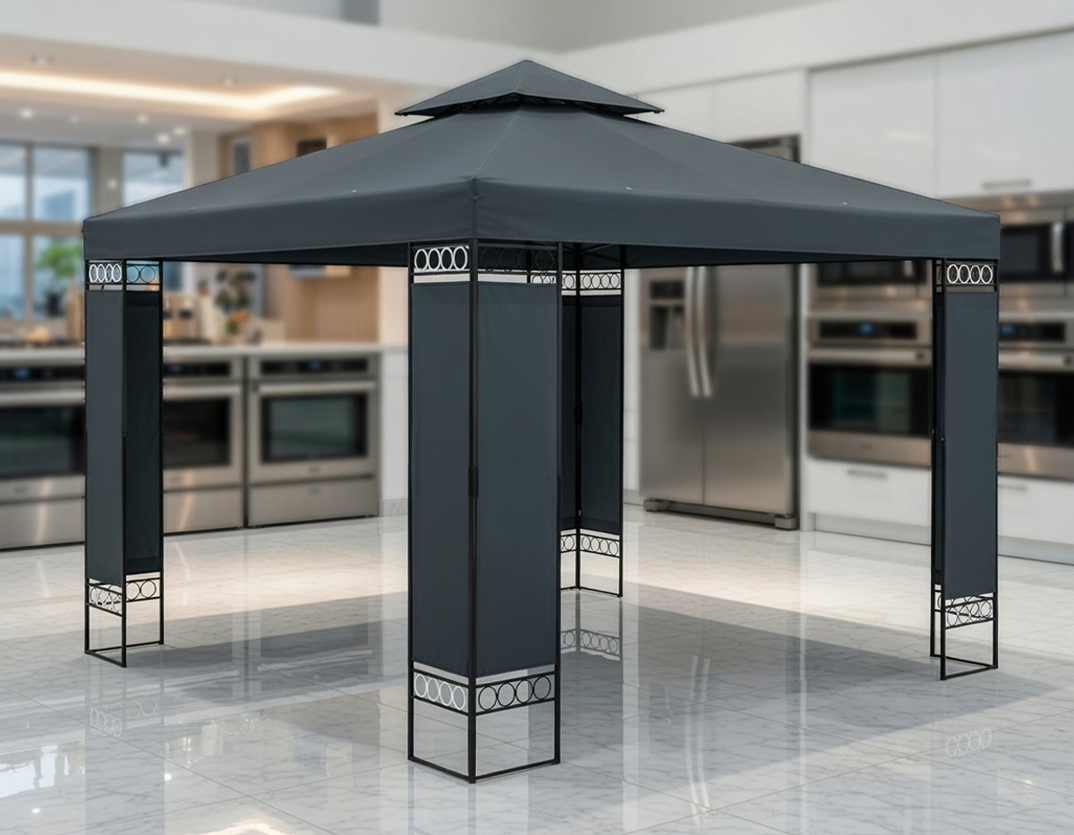 Luxe MedaHomeStore Tuinpaviljoen 3x3m – Waterafstotend, UV 50+ Bescherming, Moderne Metaal Marquee, Antraciet – Tuinhuisje, Pergola, Buitenoverkapping, Robuust & Weerbestendig
