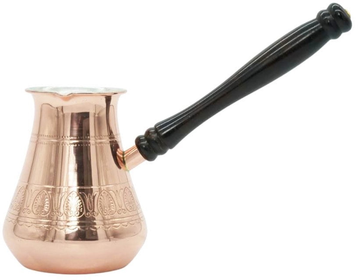 Cu29 BRIKI Serie - Miedziany Tygielek - 400 ml - Houten Handgreep - Handgemaakt