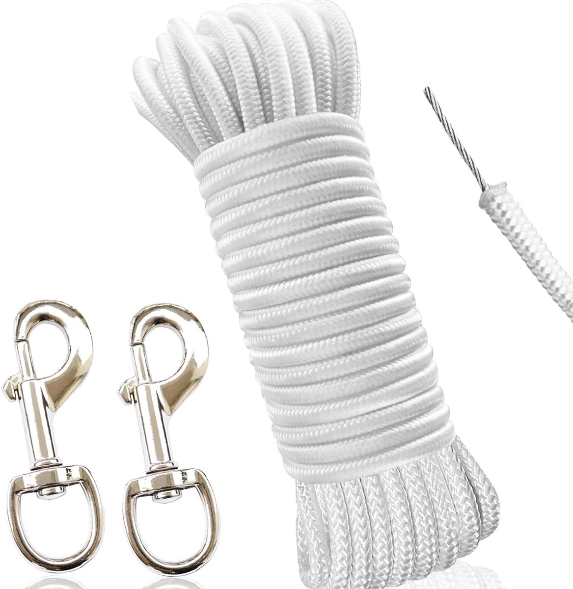 Vlaggenmast Touw Kit - Halyard Touw Vlaggenlijn - Vlaggen Veilig Hangen - Stalen Kern Versterking - 50 voet - Wit