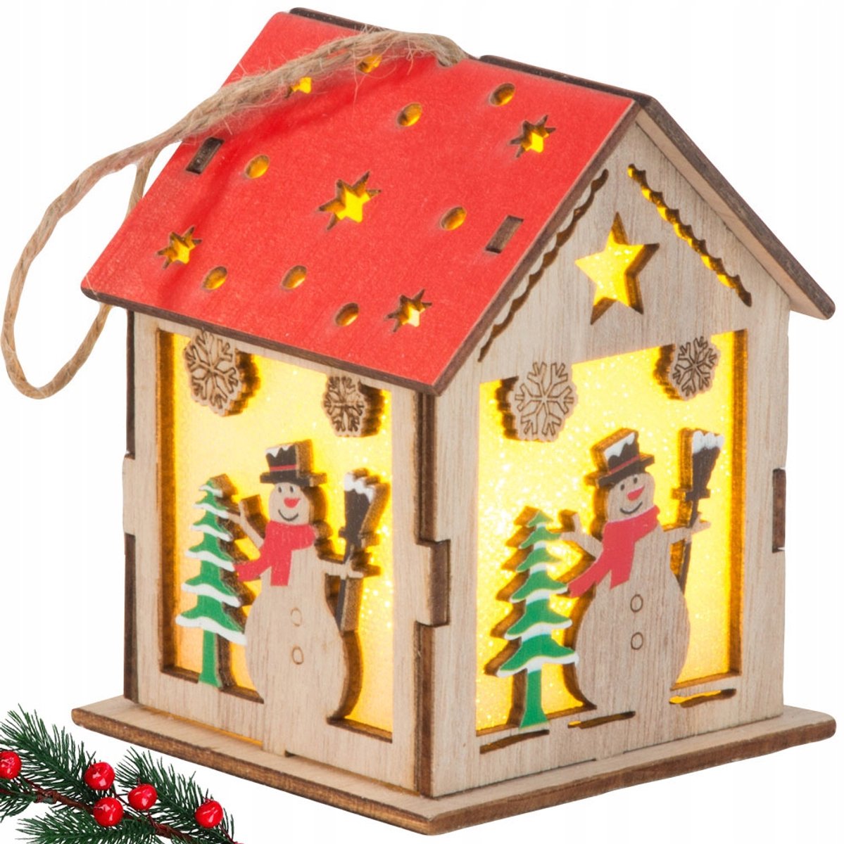 HANGZHOU A LINK STAR TECHNOLOGY - Houten Kerst Lampion - LED Verlichting - Bałwan Motief