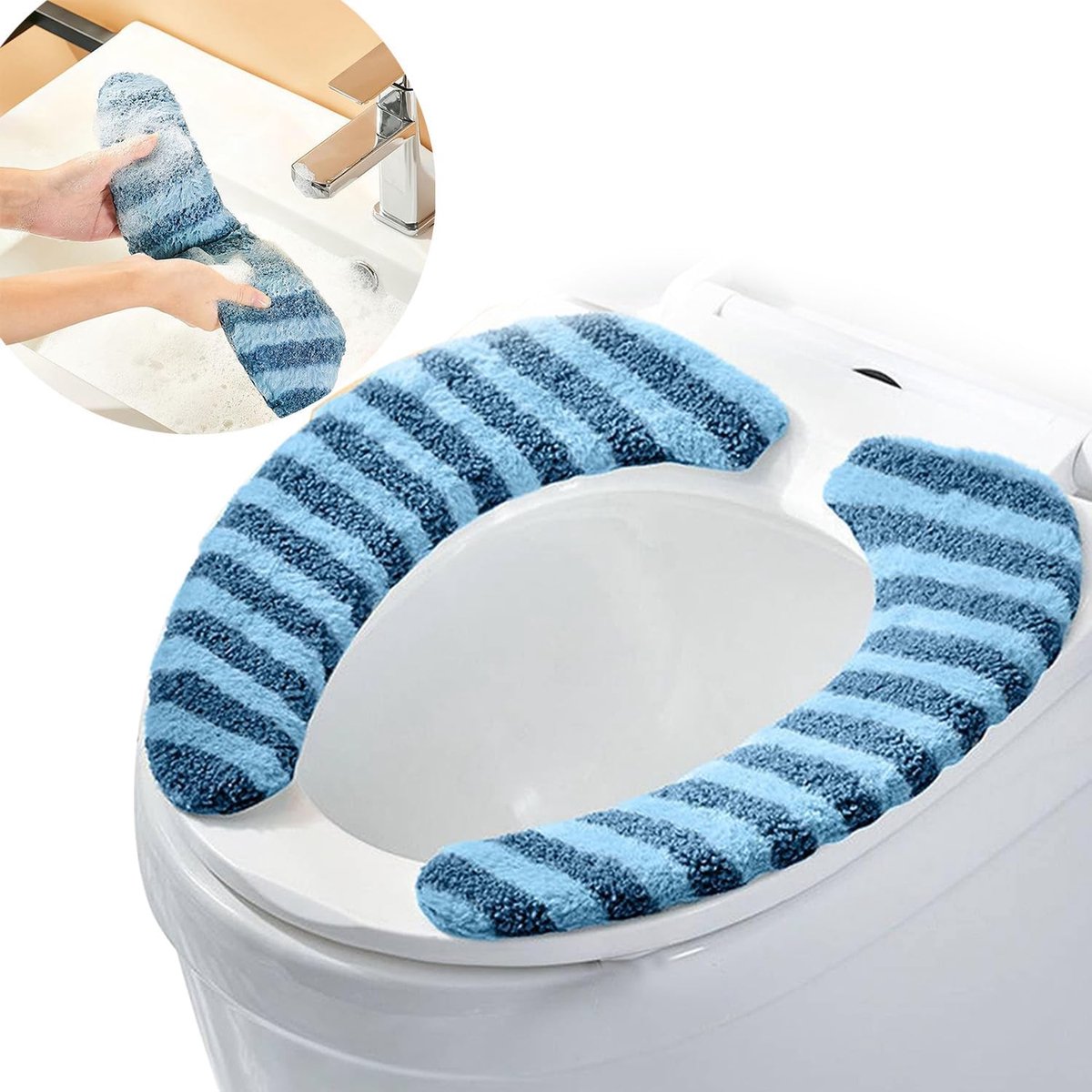 Toiletbrilhoes - Wasbaar - Warme toiletbrilhoes - Zachte en comfortabele toiletbrilhoes - Antislip - Machinewasbaar - Zelfklevende achterkant - Gemakkelijk schoon te maken, geschikt voor thuisgebruik