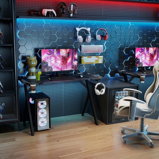 Gamingtafel - Computertafel Bureau - Gamen Werken - RGB LED Verlichting - 120x60x75cm - Zwart — afbeelding 2