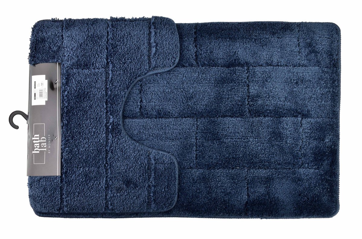 Mondex - ZAC Set van 2 Badkamerkleden 50x37/50x80cm - Badkamermat - WC mat - Toiletmat - Anti-slip- Badmat - donkerblauw