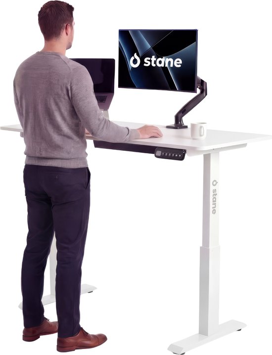 Stane zit-sta bureau elektrisch – 140 x 60 cm – wit