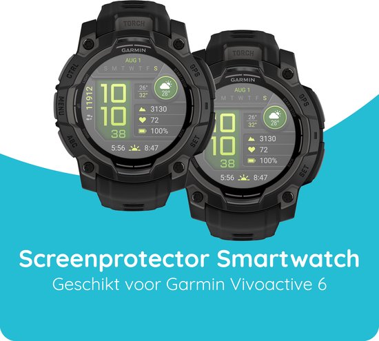 Twee Garmin smartwatches met schermen beschermd door screenprotectors, geschikt voor Garmin Vivoactive 6.
