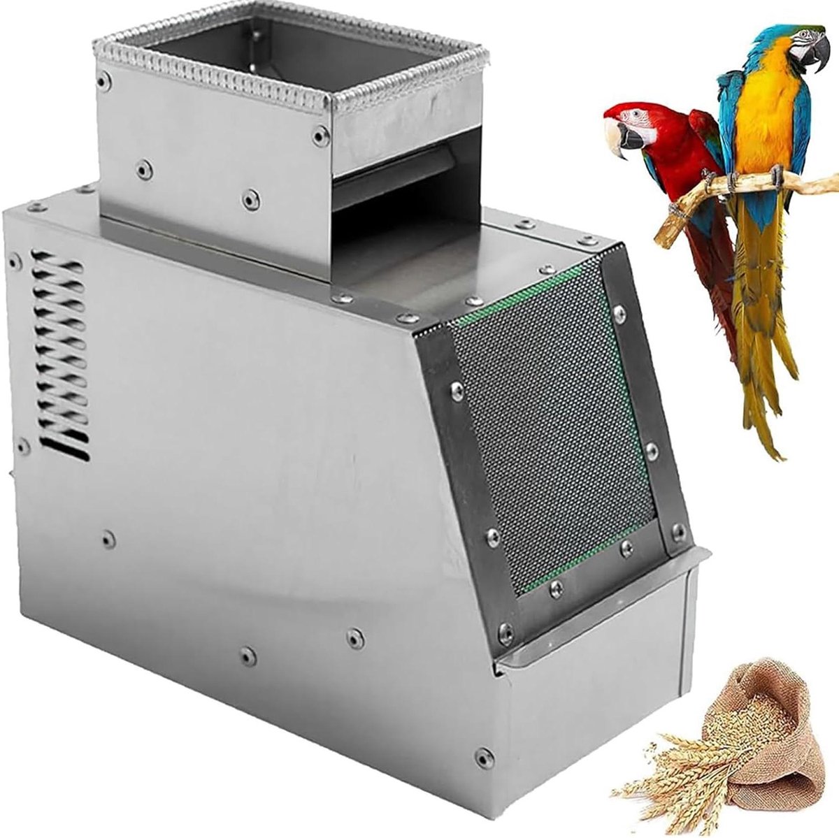 Elektrische graanreiniger - Vogelvoer separator - Graan schoonmaken - Instelbare ventilator - 25 x 13 x 25 cm - Zilver