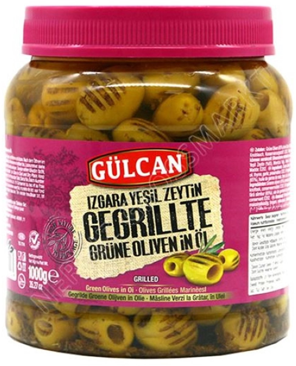 Gülcan Pitloze Groene Grill Olijven in Olie – 1000 g | Premium Olijven | Mediterrane Smaak, Grote Verpakking, Ideaal voor Salades & Tapas