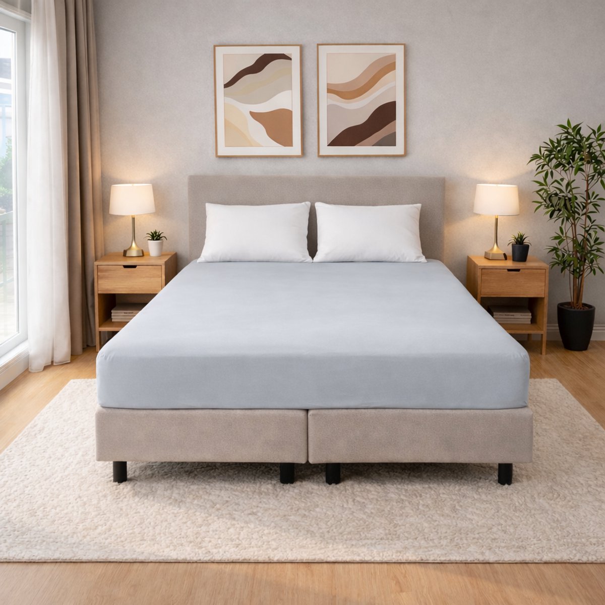 Polydaun hoeslaken - Jersey - lichtgrijs - 140/160x200/220 cm