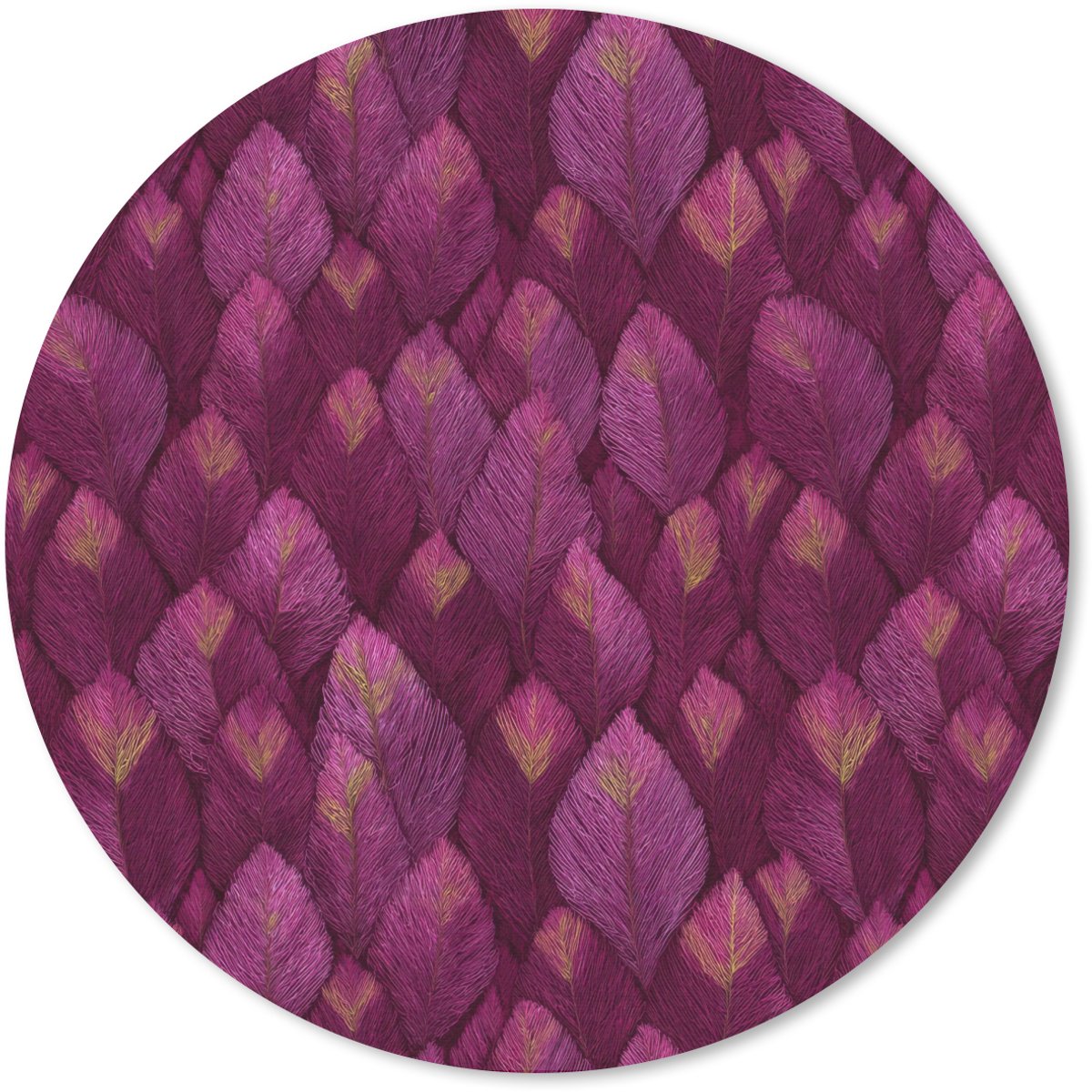 Muismat rond 50x50 cm - Mousepad Bladeren - Patroon - Burgundy - Ronde muismatten