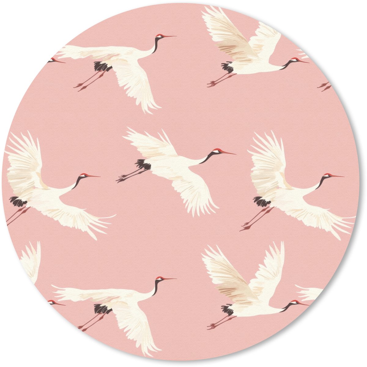 Muismat rond 50x50 cm - Mousepad Modern - Kraanvogels - Roze - Ronde muismatten