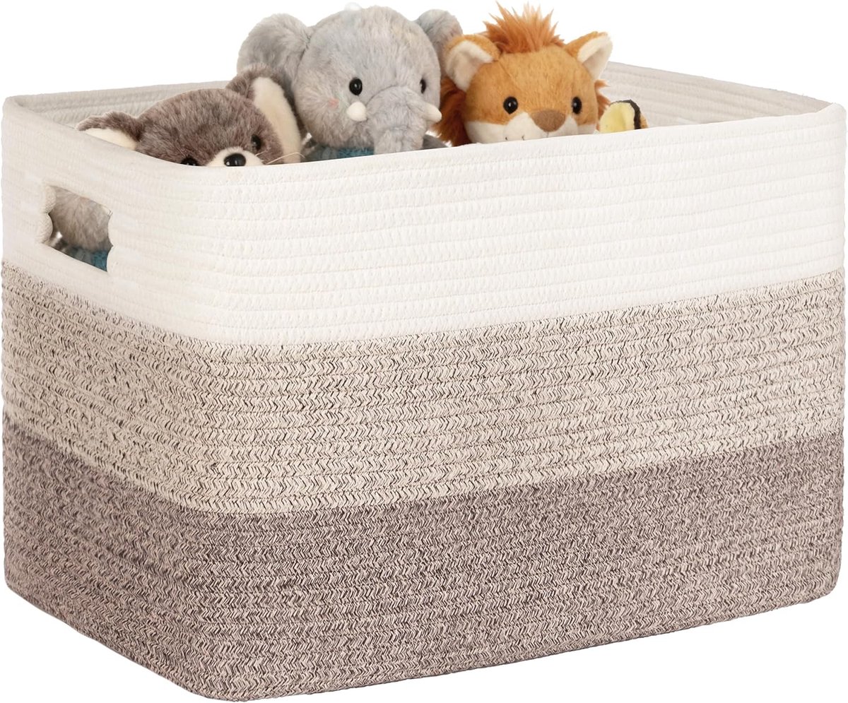 100 l opbergmand, groot katoenen touw, mand voor speelgoed, dekens, kleding, wasmand, gevlochten met handgrepen, wasverzamelaar, stoffen opslag voor decoratie kinderkamer, woonkamer, kleurverloop