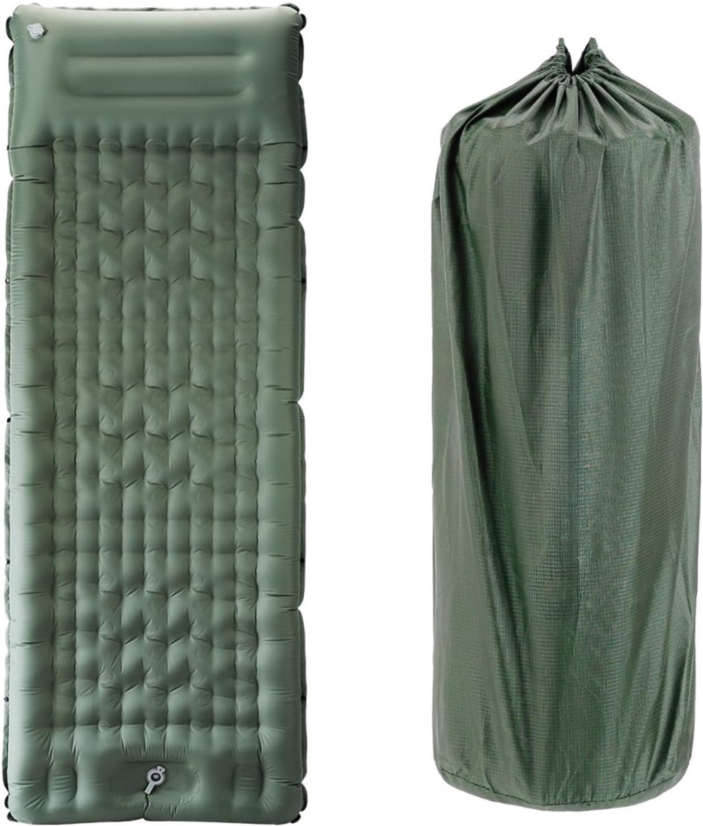 Camping Matras met Voetpomp & Kussen - Opvouwbaar Matras - Vouwmatras - Camping Matje - Slaapmat - Logeer Matras - Luchtmatras - Kampeer Matras - Camping Bedje - TPU - 197 × 71 × 12 cm - Groen - van Imperatoris