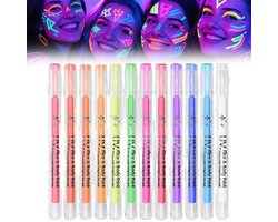 Glow in the Dark Bodypaint Pennen - 12 Kleuren Neon Gezichts & Lichaamsverfset - Waterdicht & Huidveilig - UV-Stift Fluorescerende Eyeliner - Voor Festival & Party