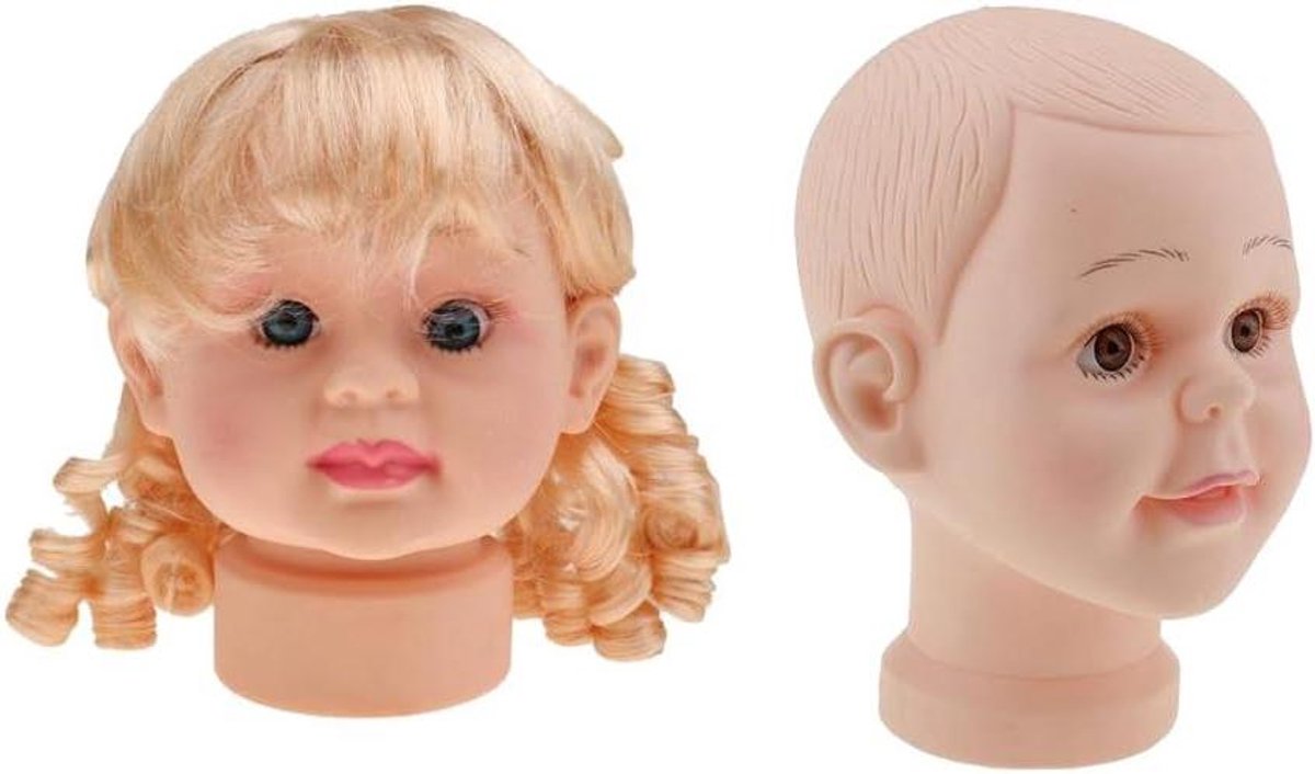 Kinderen Mannequin Hoofden - Pruiken Display - Hoeden Tonen - 2 Stuks Set - 22cm Hoogte - Wit