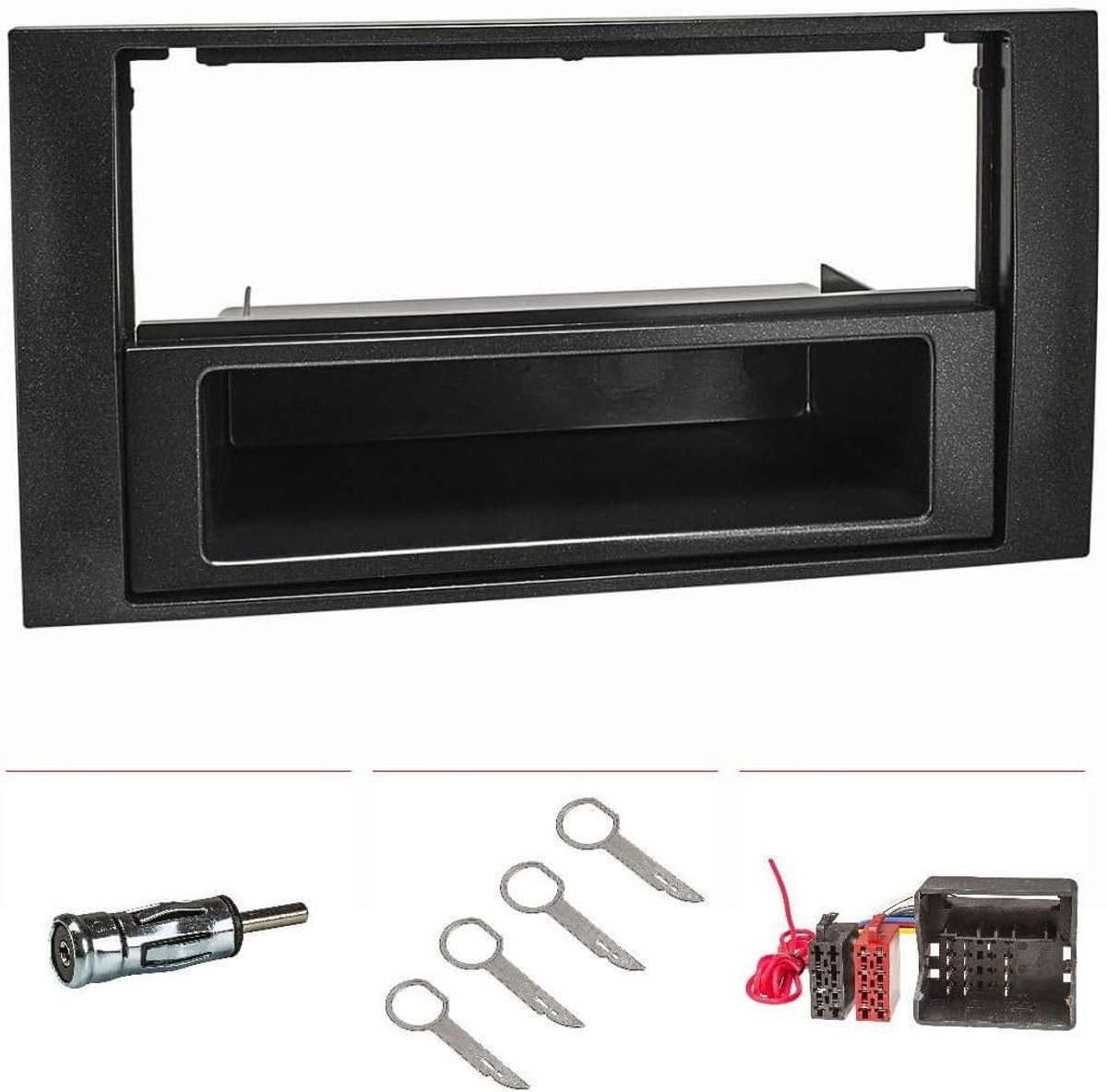 Radiopaneel set - Inbouwframe auto - Radio vervangen - Compleet met adapters - 1-DIN 183x51mm - Zwart