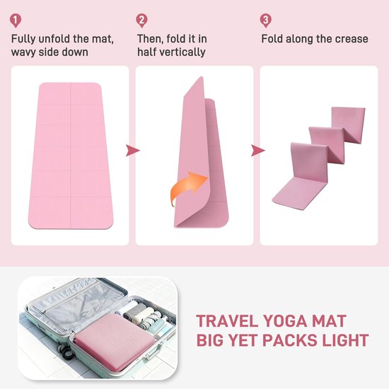 Yogamat - Slaapmat - Opvouwbaar- 72 inch x 32 inch x 0,32 inch - TPE - Geschikt voor reizen, fitness en buitengebruik - Pilatesmat - Unisex - Groot en draagbaar - 183 x 80 x 0,8 cm - Roze van Yogamat — afbeelding 4