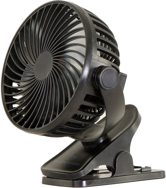 A-Flow Clip-On Mini Ventilator Zwart – USB Oplaadbaar, Draadloos, Stil, 3 Snelheden, Klem, Draaibaar, Kinderwagen Ventilator