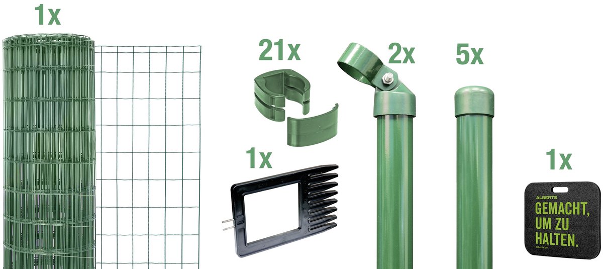 Alberts 693671 Fix-Clip Pro als complete afrasteringsset, voor plaatsing in beton met kniekussen | verschillende lengtes en hoogtes - verkrijgbaar in verschillende kleuren | antraciet | hoogte 153 cm | lengte 25 m