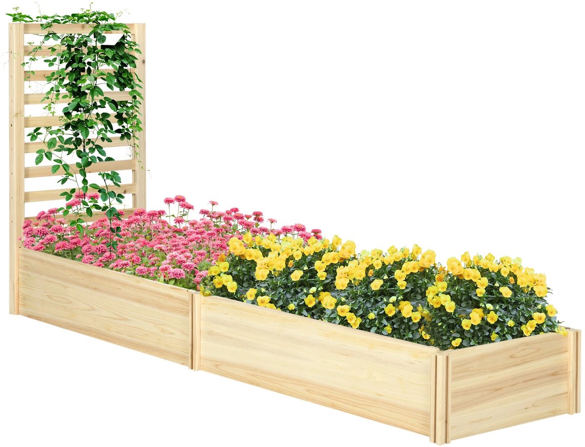 uJOY Houten plantenbak - Met aparte vakken - Met rooster voor klimplanten - Dennenhout - 2 plantenbakken - 230x60x110cm