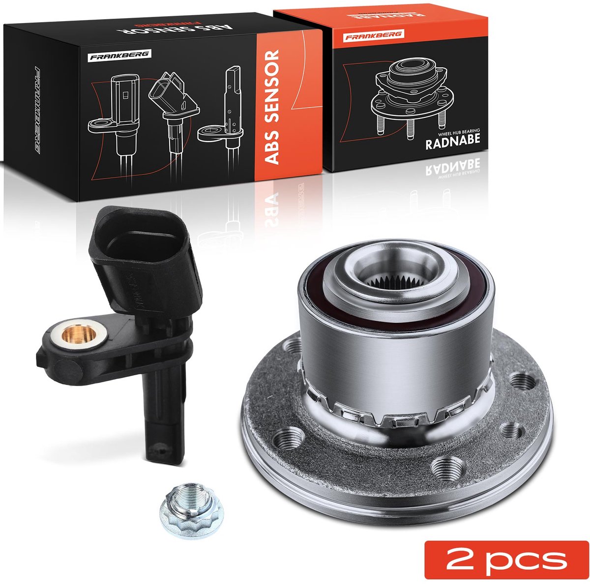 Frankberg 1x ABS Sensor+1x Wielnaaf Set Vooras Links voor VW