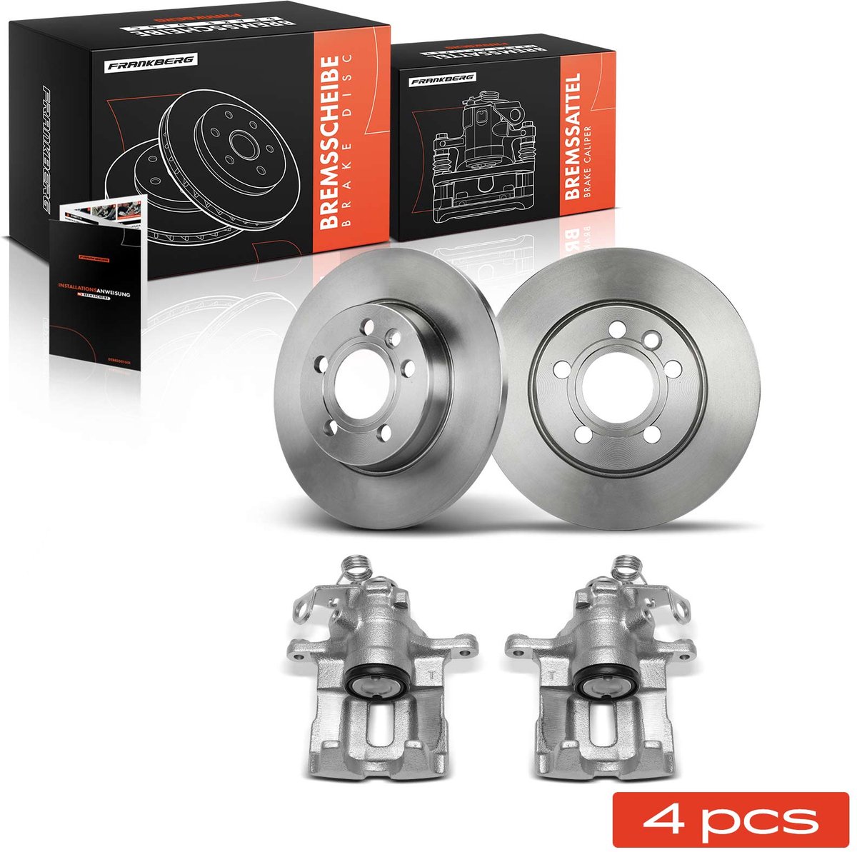 Frankberg 2x remklauw + 2x remschijf achter voor VW Transporter T4