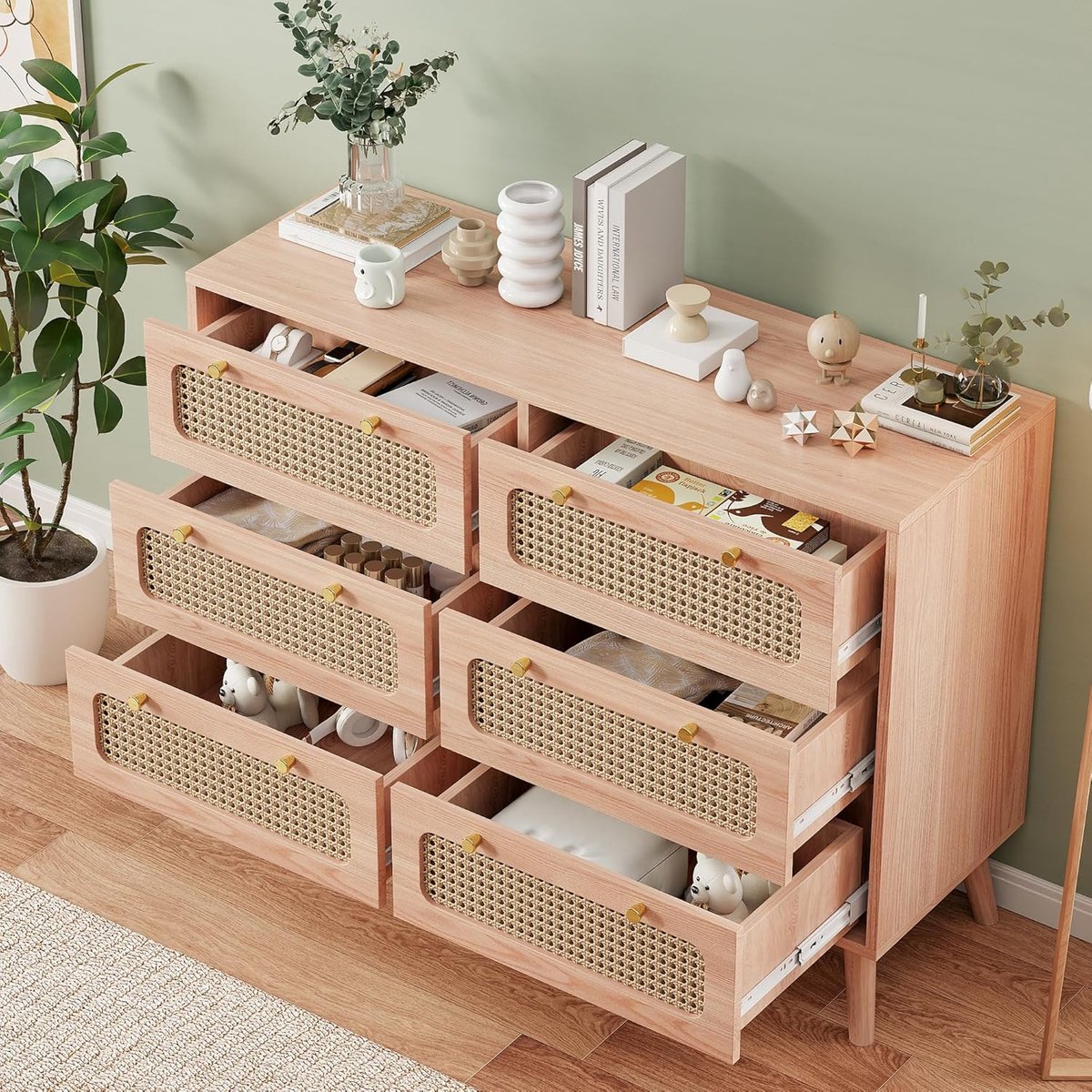 Commode met 6 Laden 100x34x73 cm – Houten Ladekast Dressoir Opbergkast voor Slaapkamer, Woonkamer en Hal – Natuurlijke Houtkleur Modern BRUIN– Urbanhome