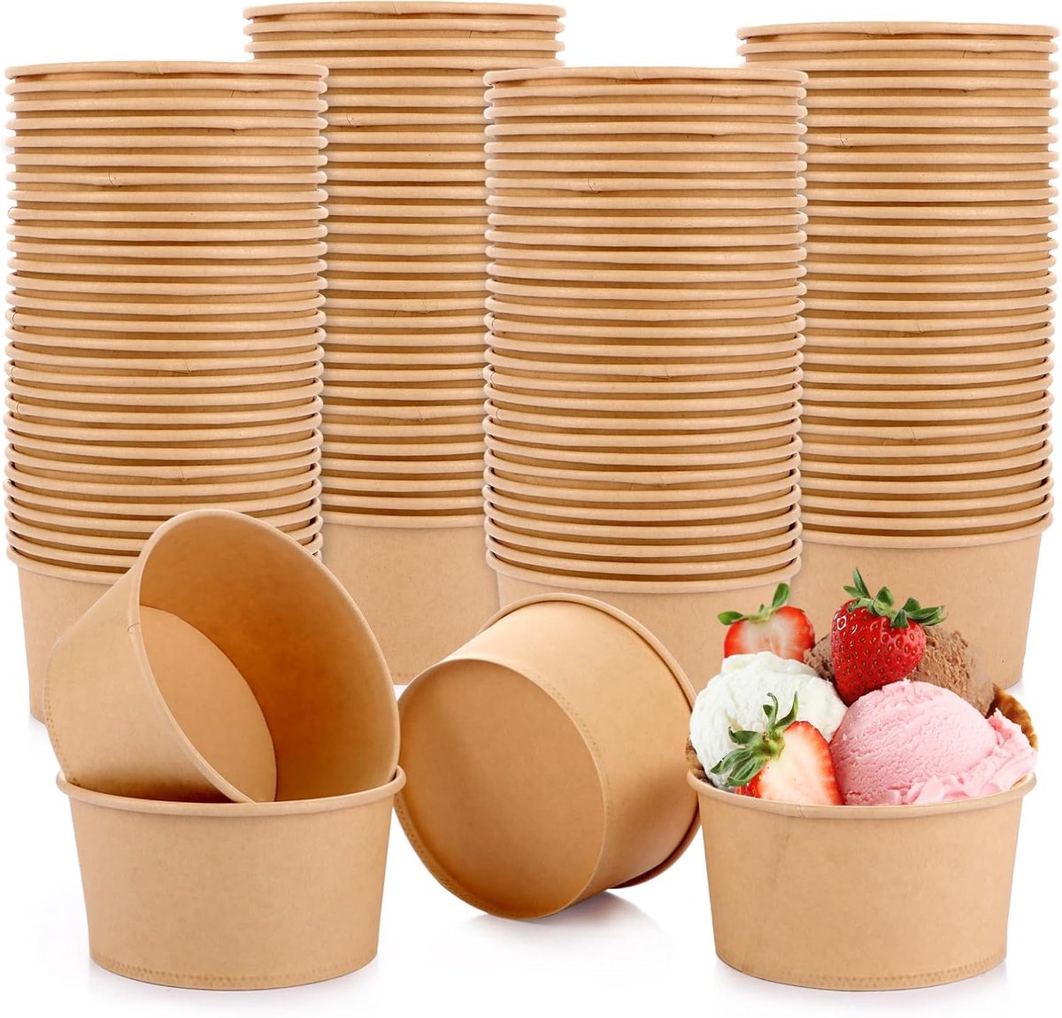 Ijsbeker - ijsbeker karton - 450 ml - Sterk en Stevig Karton - IJsbakjes - Papieren taartbekers - 100 Pcs - Bruin - Party schepijs softijs ijsje zomer festival thema feest - van Imperatoris