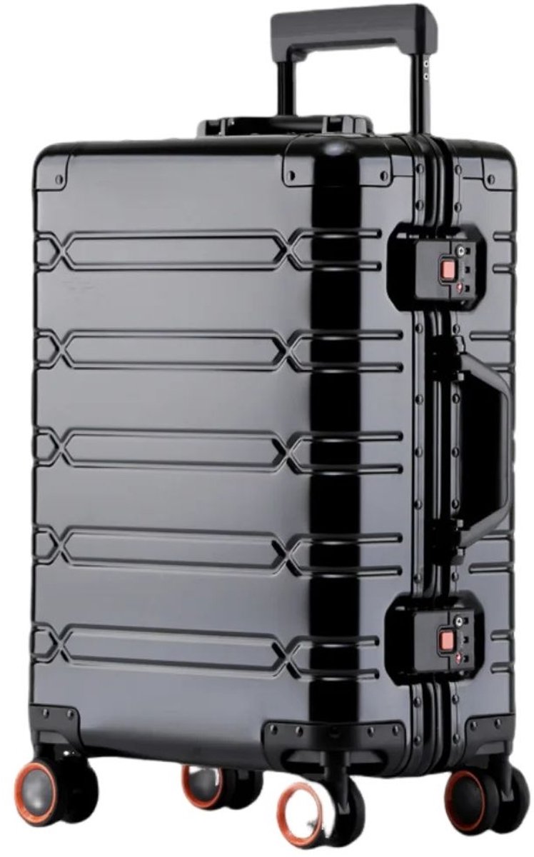 Jently reiskoffer - trolley - rolkoffer - aluminium koffer - reisvalies - 35 x 23 x 55 cm - zwart - zakelijke rol bagage