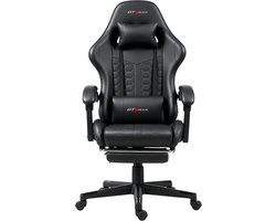 GTRacer - Game Stoel Met Voetensteun - Gaming Stoel - Ergonomische Bureaustoel - Gamestoel - Verstelbaar - Gaming Chair - Zwart