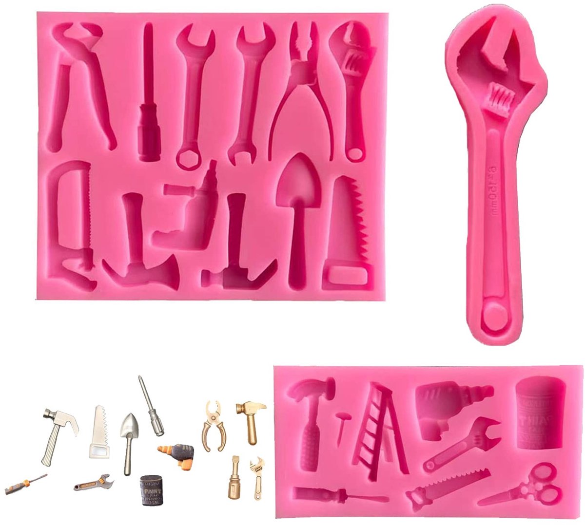 aladdien - Siliconen Fondant Mallen - Unieke Cake Mould - 3D Wrench Ontwerp - Roze - Bakaccessoires - Voor Taarten en Gebak - 3 Stuks