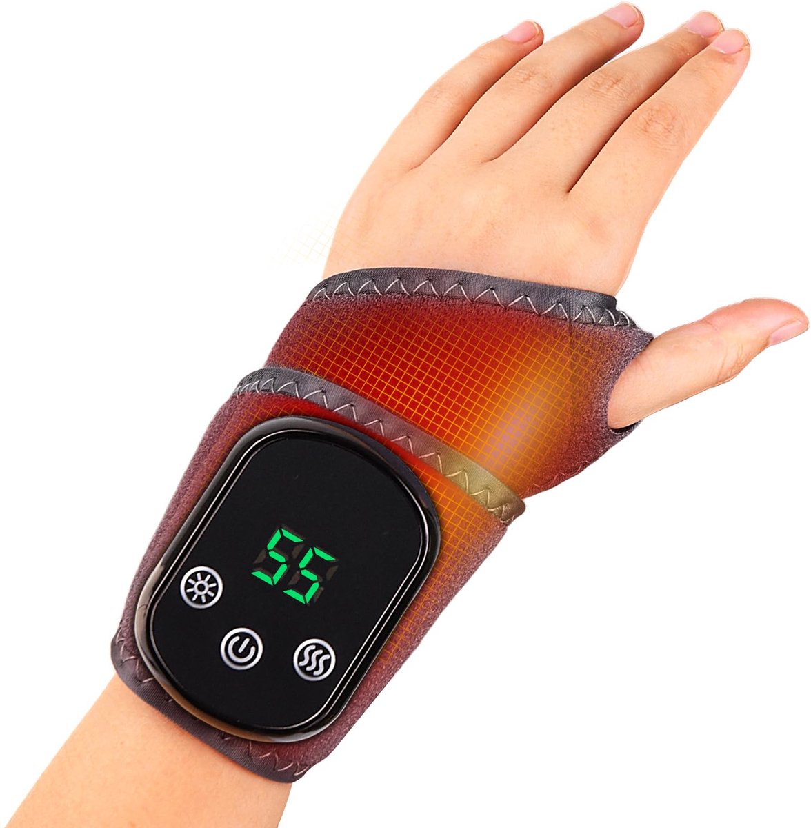 carmdering - Massageapparaat - Handmassage Apparaat - Polsmassager - 2-in-1: verwarming + vibratie - 5 temperaturen (40-55°C) en 3 vibratiestanden - Draadloos, oplaadbaar, ideaal voor reis - Universeel voor links en rechts, LCD-display