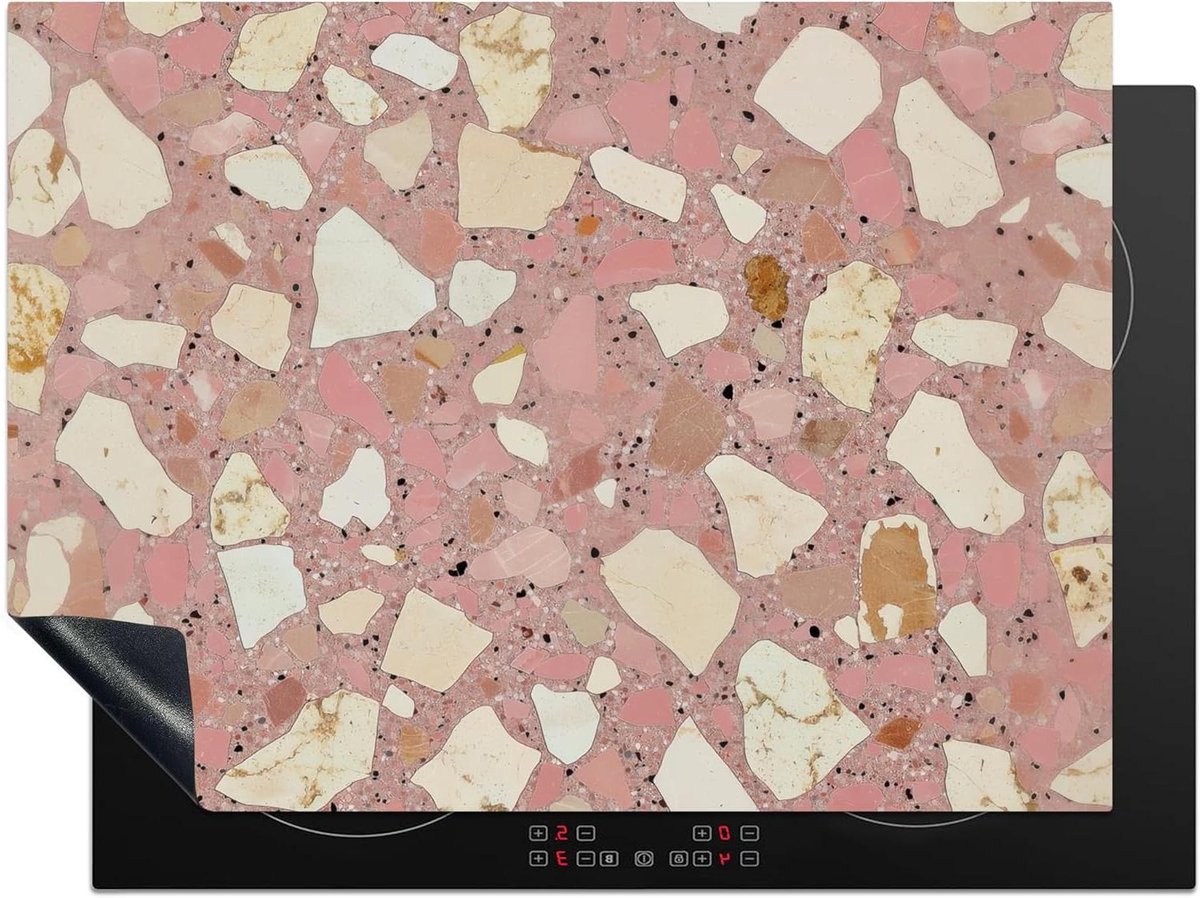 Inductie Beschermer - Kookplaat Mat - Keuken Werkruimte - Unieke Foto Print - 70x52 cm - Roze Terrazzo