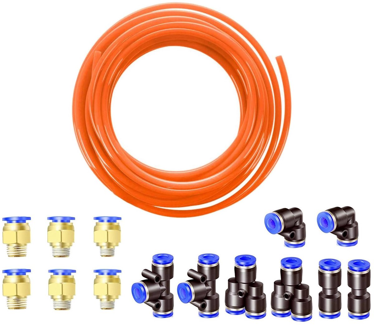 ONF3 - Pneumatische PU-slang - Persluchtslang 10 meter - Flexibel en sterk - Oranje - Verbindingsstukken inbegrepen - Geschikt voor gereedschap ...