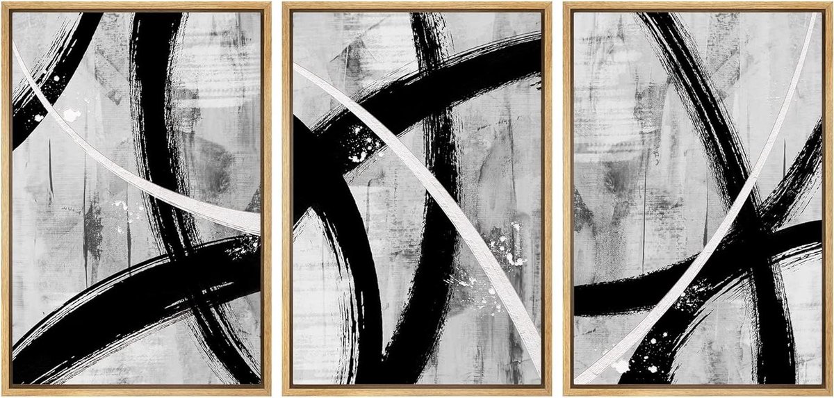 Canvas Set - Wanddecoratie Abstract - Woonkamer Aankleden - Drie Delige Set - 16x24 Inch - Zwart Grijs Wit