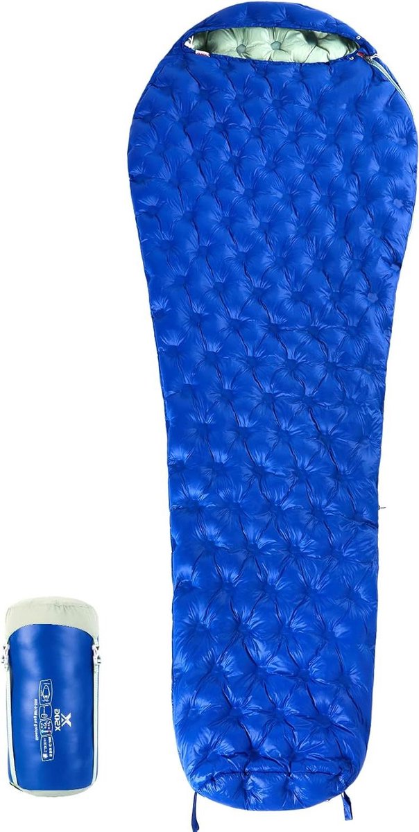 Donsslaapzak Mummie - Lichtgewicht Slaapzak - Outdoor Avontuur - Ultralicht Materiaal - 2.1 kg 86 inch - Echt blauw