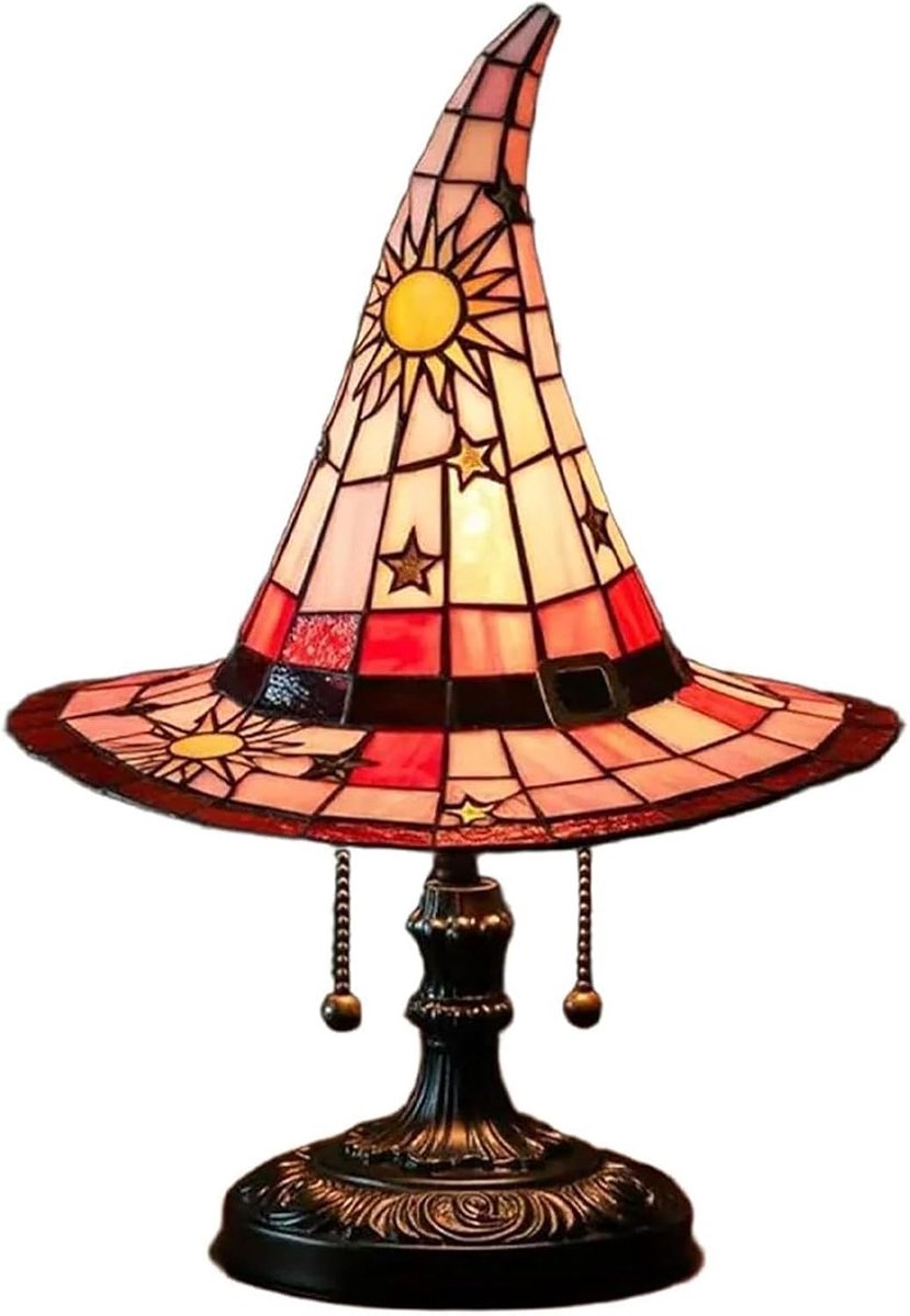 OLOEY Herfsthekselamp- muurschildering glazen hekselamp- handgemaakte gotische hekselamp- ideaal voor hekserij en Halloween-liefhebbers (rood, 20 cm)