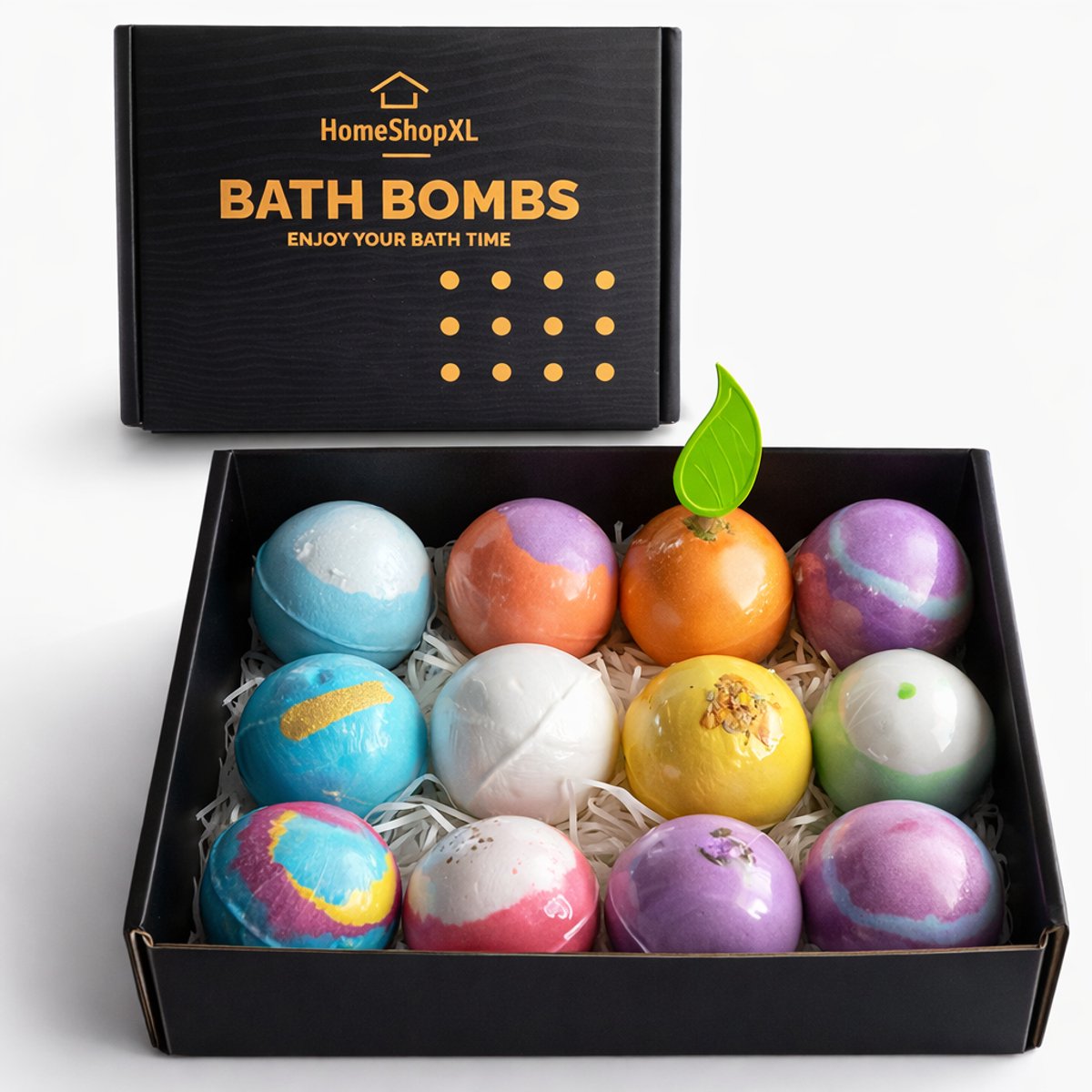 12x Bruisballen Bad + 1x Badbom Opener Cadeauset (Badbommen/Bath Bombs) – Badballen Handgemaakt, Hydraterend & Huidverzorgend – Spa & Wellness Cadeau voor Hem / Haar - Man / Vrouw