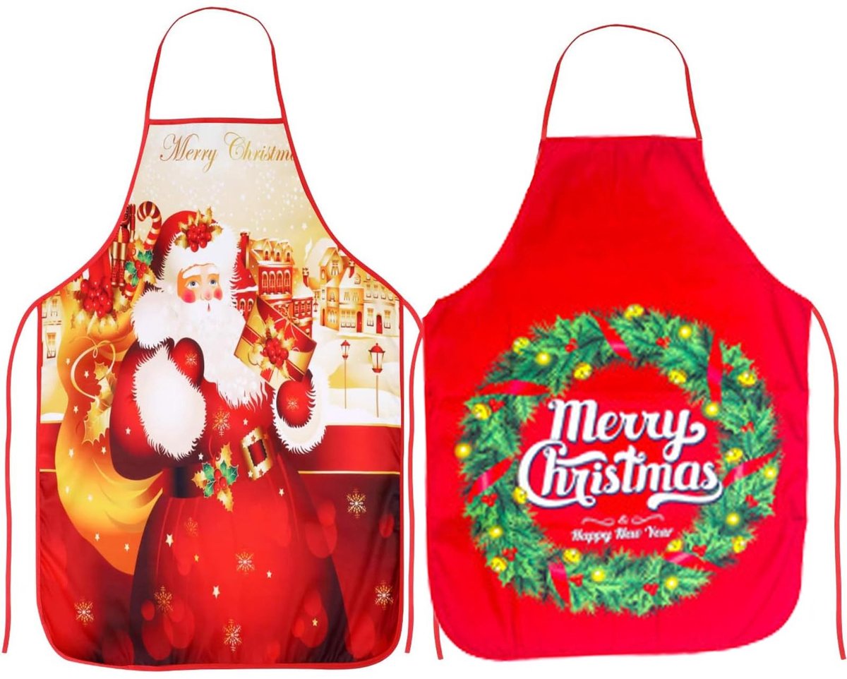 ONF3 - Kerstschorten - Kerstman en Kerstboom - Ideaal voor kerstdiner en feestjes - Rood - Kookschort voor mannen en vrouwen - Perfect voor in d...