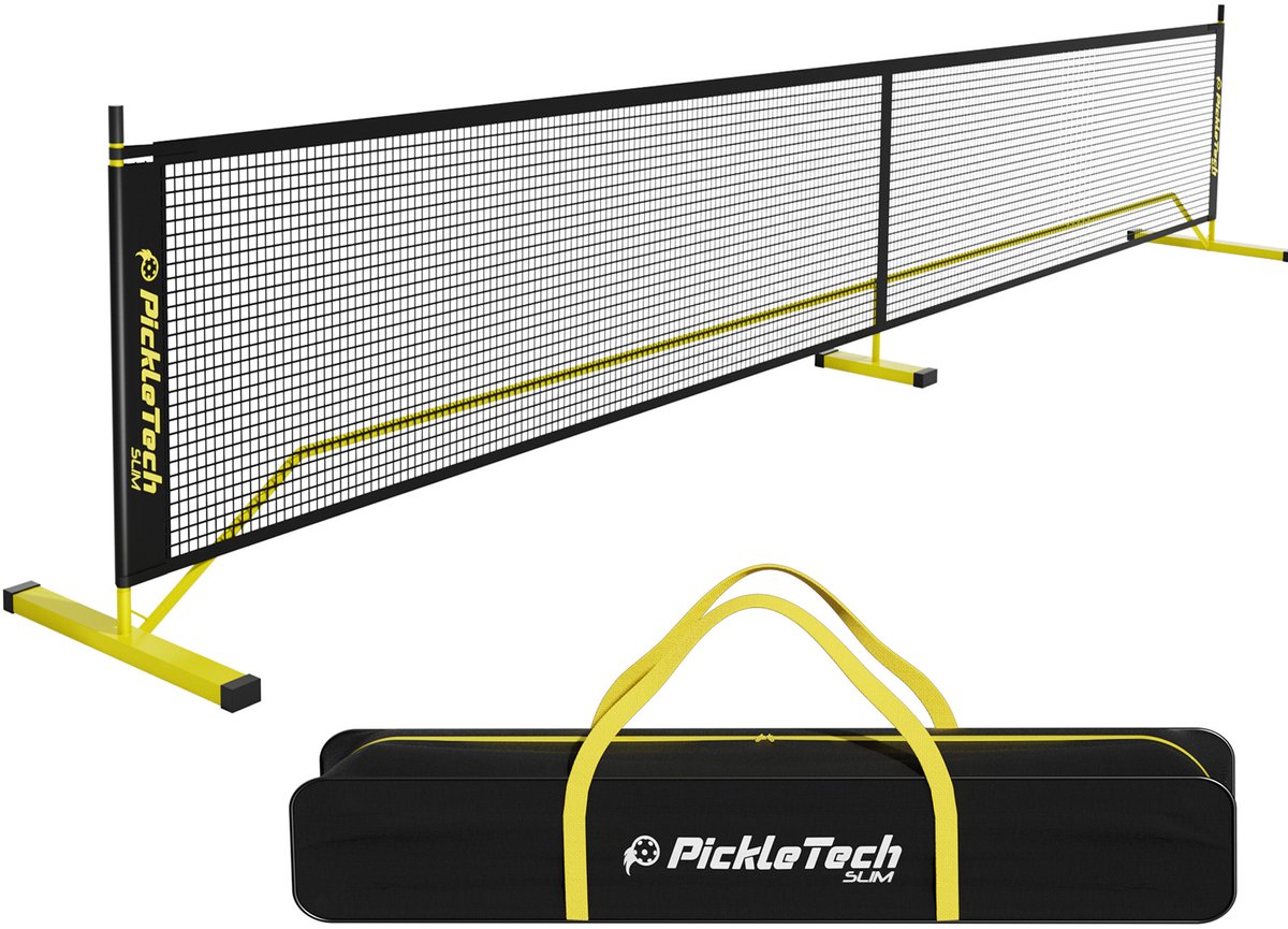 Pickleball Net Versterkt Geel 3.0 Pro – Draagbaar Wedstrijd Net met Tas – Extra Stevig Frame – AMA Sport