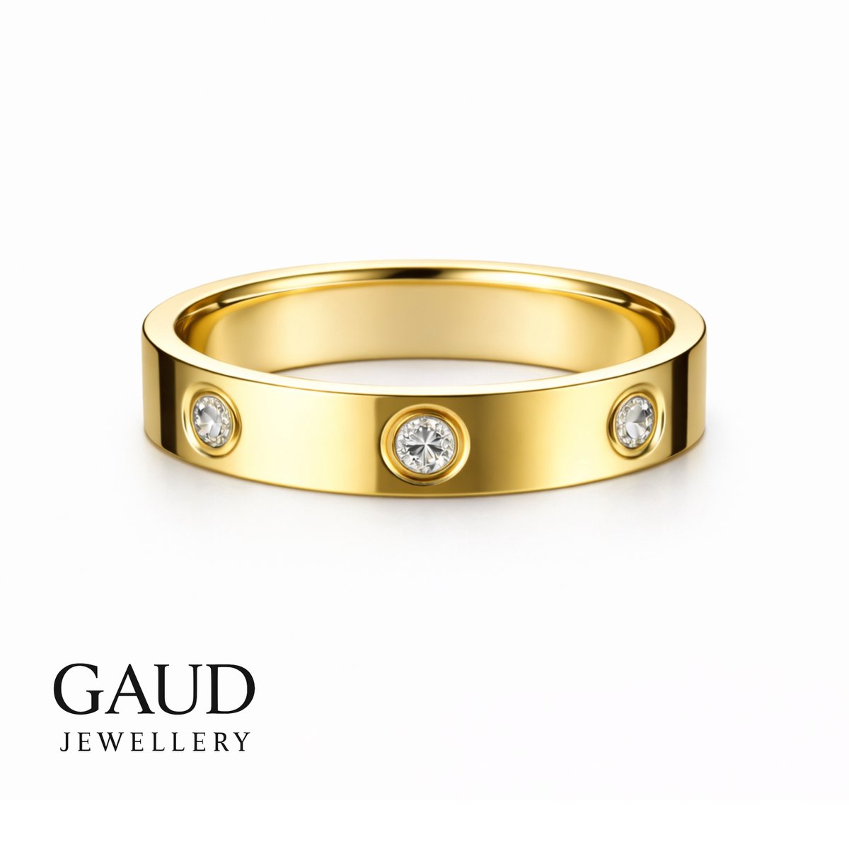 GAUD Zirkonia Stone Ring – Goudkleurig Stainless Steel – Luxe Design – 6 Stenen – Maat 53 – Inclusief GAUD Gift Box
