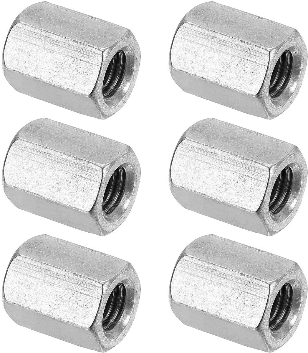 Hexagonal Coupling Nuts van RVS 304 - M12 x 1.75 mm - 6 Stuks - 25 mm/1 inch - Dikke Draadstang - Volledige Draad - Bevestigingsbouten - Zilver