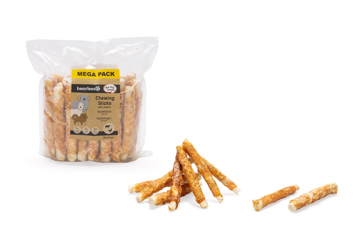 Beeztees Kauwsticks met Kip - Hondensnack - kauwsnack - Voordeelverpakking - 28 stuks - 15 cm
